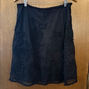 Carole Little Black Floral Appliqué A-Line Skirt